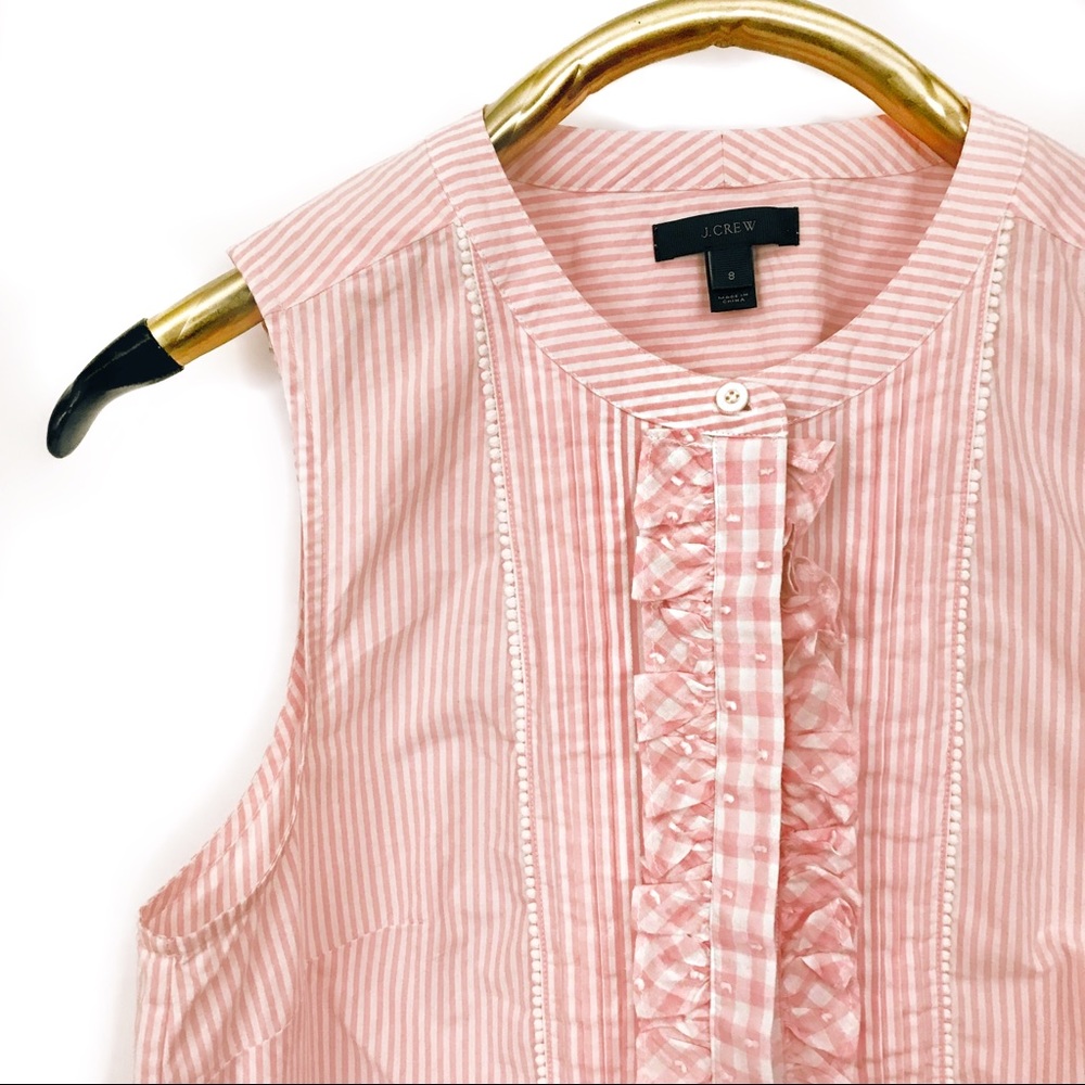 J crew Pink Tall Striped Top With Gingham Bib top
